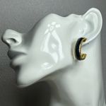 Vintage deep blue sparkles Gold tone hoop Earrings Photo 4