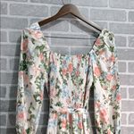 Simplee Floral slash neck long sleeve ruffle print summer dress beach size Med Green Photo 8