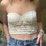ZARA  Large Sheer Tube Top White with Yellow Flowers Photo 0