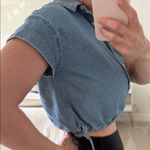 Madewell  Classic Blue Denim cropped button down short sleeve blouse Photo 9