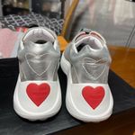 Love moschino Women's Grey Suede Chunky Wedge Sneakers with Red Sequin Sz 37 Photo 6