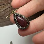 Lia Sophia  Plum Red Teardrop Rhinestone Dangle Pierced Earrings Bronze Tone Photo 6