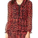 DELFI Collective KIKI lace up ruffled long sleeve ruffle Polk dot minidress XS Red Photo 8