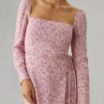 Reformation  Rosalie Long Sleeve Square Neck Pink Floral Mini Dress Sz 2 Photo 3