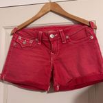 True Religion Red Denim Mid Cut Off Jeans Shorts Womens Y2K Retro 90s Made USA Photo 0