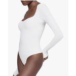 Pumiey: White Sweetheart Neckline Bodysuit Long Sleeve Photo 2