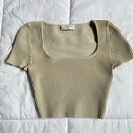 Aritzia  Babaton Sculpt Knit Squareneck Crop Top Matte Pearl Cream XXS Photo 0