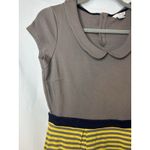 Boden Women Lila Dress 8L Gray Yellow Striped Peter Pan Collar Cap Sleeve Retro Size 8 Photo 1