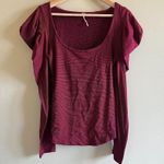 Free People  OB678374 Red Combo Stripe Penelope Puff Sleeve Stretch Knit Top Sz M Photo 2