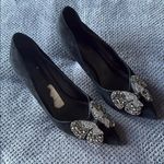 Alomore Black Suede Rhinestone Bow Flats 7.5 Pointed Toe Leather Sole heels Photo 1