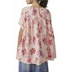 Free People We The Free Moon City Floral Linen Top Peach Pink Ruffle Hem Boho S Oversized Photo 1
