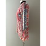 Before + Again Thermal Top Size S Pink Blue Abstract Waffle Long Sleeve Floral Photo 1