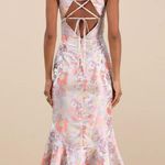 Lulus  Boudicca Light Mauve Floral Jacquard Lace-Up Trumpet Midi Dress Photo 2
