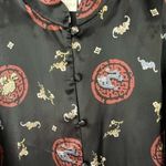 Christie & Jill Vintage Black Dragon Floral Asian Print Button Front Blouse L Size L Photo 2