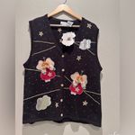 NWT Vintage Bobbie Brooks Black Embroidered Christmas Angels Sweater Vest Large Photo 5