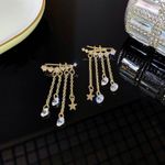 Women's Crystal Star Tassel Chain Dangle Drop Earrings Gold Photo 1
