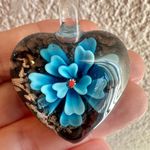 Heart blue glass lamp work pendant Photo 0