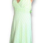 Vintage 90s Halter Dress Green Striped Printed Flowy Handkerchief Hem Spring Size M Photo 3