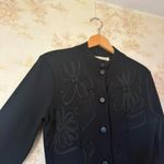 Vintage black wool floral embroidery long sleeve button sheath sweater dress Photo 2