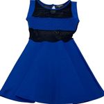 Gracia  Dress Womens Medium Blue Black‎ Mesh Rhinestone Studded Fit Flare Mini Photo 0