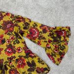 Loft Woodland Bell Sleeve Blouse Top Sheer Floral Print Mustard Yelloww Boho L Photo 4