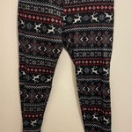Faded Glory  Womens Christmas  Leggings M 8 10 Fleece Black Red White Reindeer Photo 0