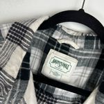 American Eagle  Cozy Cropped Flannel Shirt Sz Large Black White Plaid Photo 9