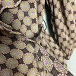 Didi Wrap Blouse Floral Print Ruffle Size Small Women Top Brown Green Purple Mod Photo 12