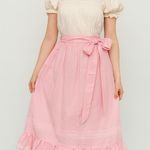 American Living Vintage 70s 1970s long Pink fairy skirt with lace trim and bow Photo 5