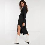 Topshop  Long Sleeve Square Neck Belted Jersey Ribbed Midi Dress in‎ Black Size 4 Photo 4