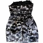 BCBGMAXAZRIA Black Combo Dress Print Rosette Tuxedo Trim Strapless Mini 02 EUC Photo 5