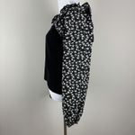 Anthropologie By Top Womens XL Black Floral Woven Ruffle-Sleeve Sweater Ribbed Photo 4