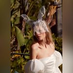 For Love & Lemons Hazel White Mini Bridal Dress Romantic Coquette Gloves Bride Photo 6