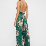 Free People  Jumpsuit Satin Romper Floral Green Playsuit Plunge Belted Size 0 Photo 4