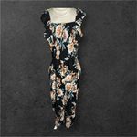 American Rag  Women’s sz XL Black Floral Flutter Sleeve Rutched Romper Boho Whims Photo 2