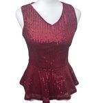 Grace Karin Red Sequin Peplum Sleeveless Blouse Top Size Small Holiday Party Photo 3