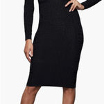 Good American Leopard Deep V Midi Dress Long Sleeve Knit Black Size 1 Small NWT Photo 0