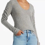 FRAME 100% Cashmere Sweater Small Ruched Sleeve Scoop Neck Gray Chic Timeless Photo 0