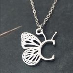 Letter C Initial Butterfly Necklace Silver Photo 4