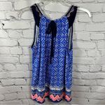 Skies Are Blue Burke Keyhole Knit Halter Top Tie Back Blue & Coral S NWT Photo 1