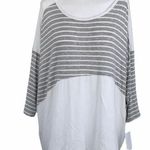 Moa Moa *NEW*  Woman Gray White Striped Lattice Top Photo 0