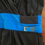 Laundry by Shelli Segal Black Jersey Wrap Dress Blue Buckles Office Siren Photo 6