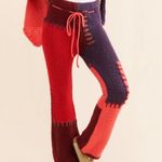 Saachi Women’s Colorblock Patchwork Cable Knit Pull On Red Pink Flare Pants XS Photo 0