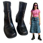 Vintage 90s Y2K Chunky Black Leather Boots Made in Brazil Size 6 Photo 0