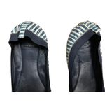 Tory Burch Caroline 2 Snake-Print leather Ballet Flat Navy/Ivory striped 8.5 Photo 2