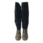 Joy Chen Women's Black Brown Suede Leather Round Toe Heeled Tall Boots Size 7 Photo 1