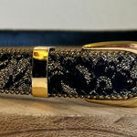 Vintage 90s Gold & Black Vegan Leather Floral Lace Beaded Trim Belt Size Large Photo 0