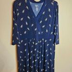 Croft & Barrow  XXL Yellow And Navy Blue Floral Three Quarter Sleeve Wrap Dress Photo 0