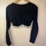 Sincerely Jules Size XL Ribbed Knit Crop Top Embellished Jewels LS Black Silver Photo 5