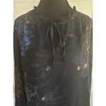 Carolina belle  Blouse Black Floral Print Lightweight Bell Sleeve Tie Neck Sz SP Photo 1